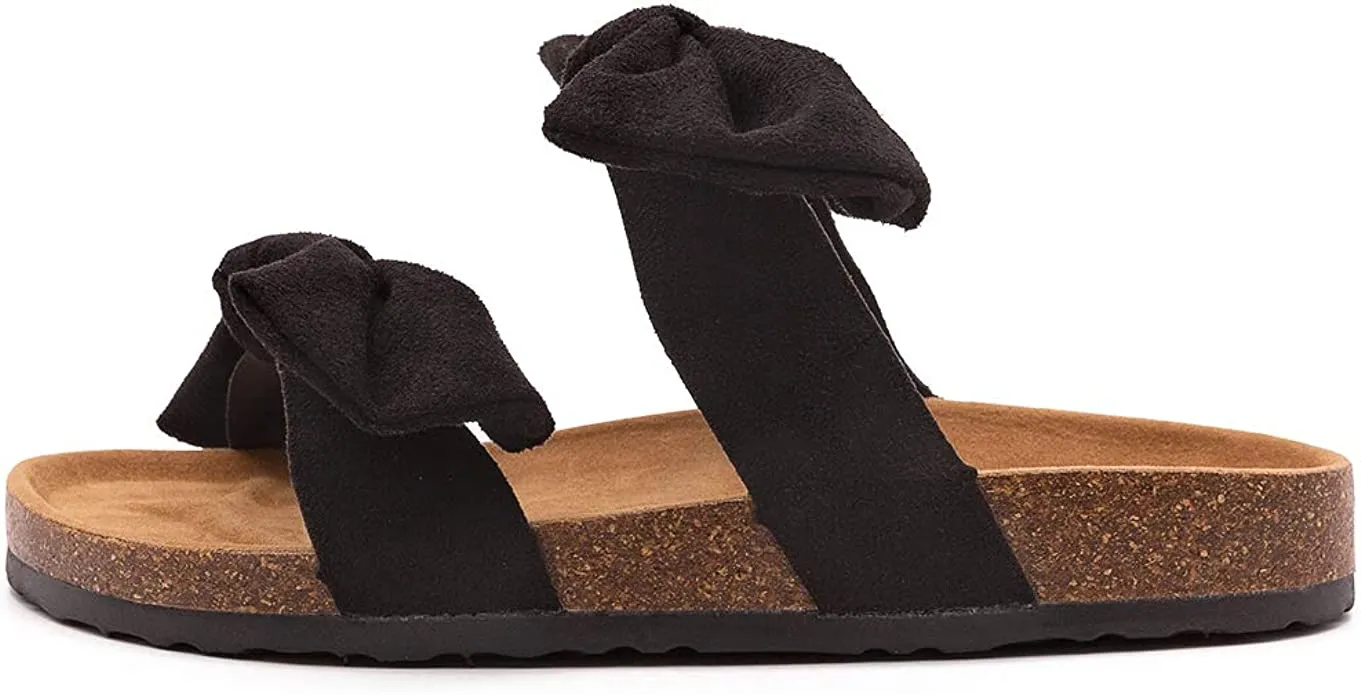 Black Knot Suede Leather Soft Cork Slip On Sandals