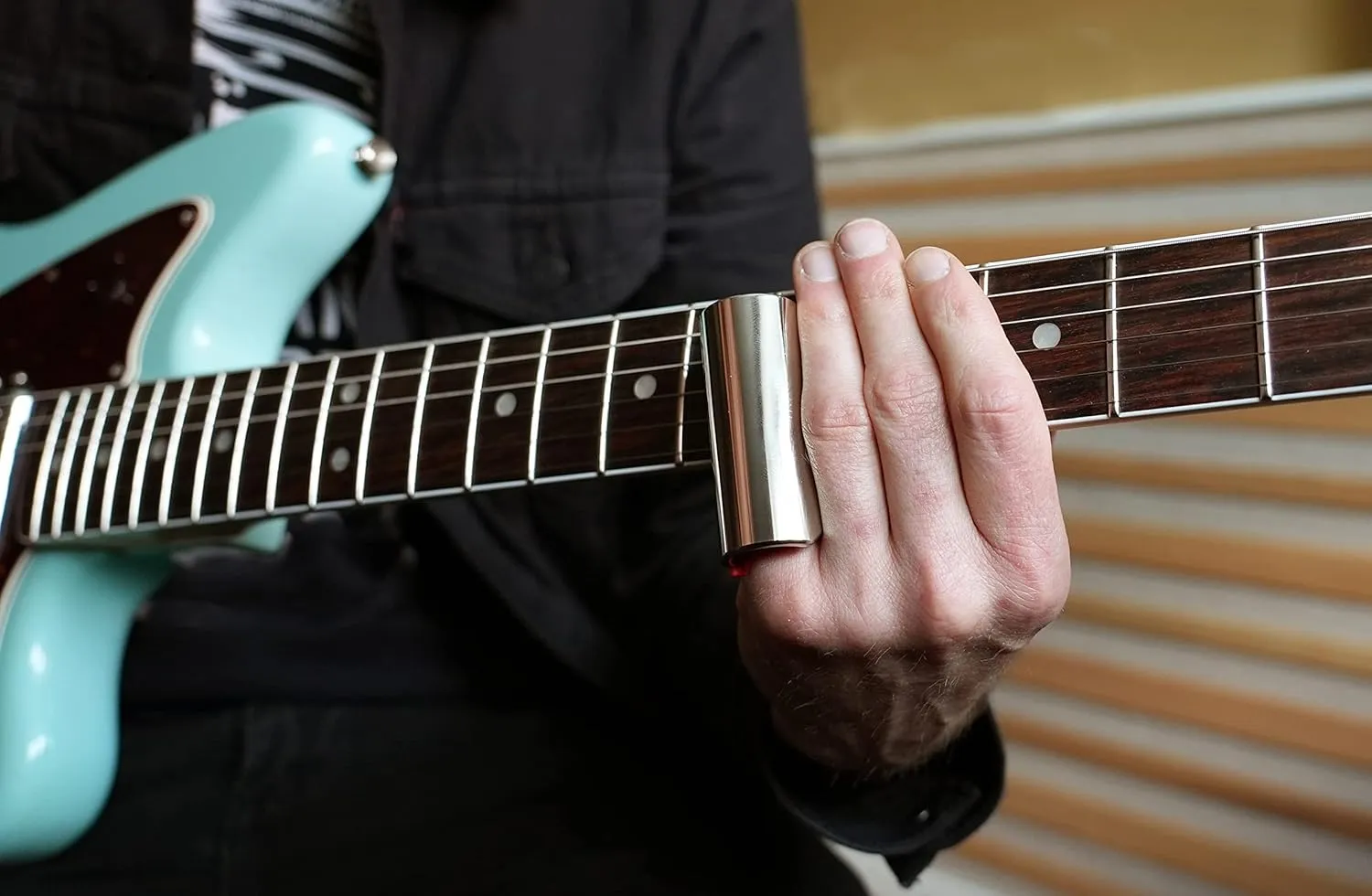 Black Mountain Ultra-Smooth Guitar Slides –Nickle Plated Patented Invention that Adapts to Your Finger, Durable and Comfortable Guitar Slider, Full Sized Slide with Spring-Arm Attachment - (Small)