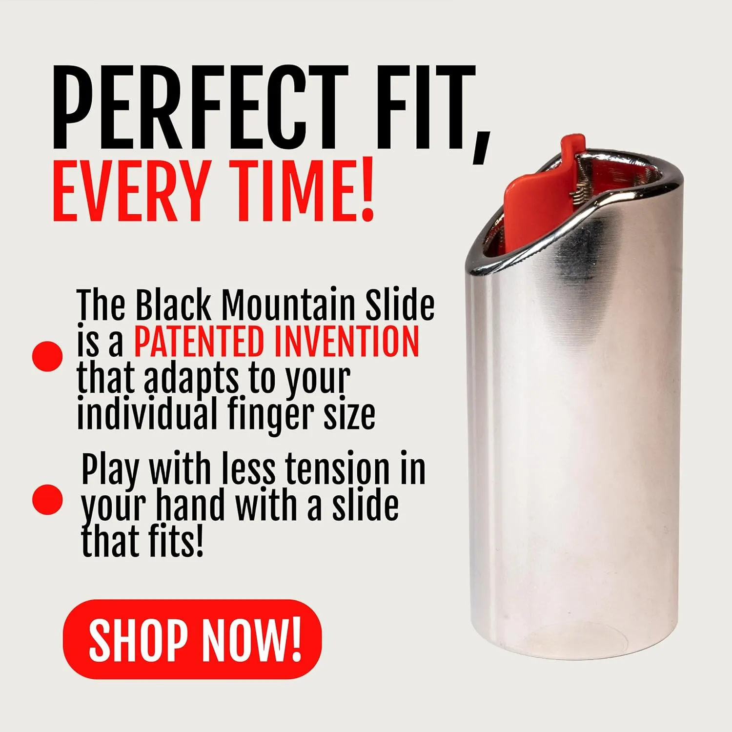Black Mountain Ultra-Smooth Guitar Slides –Nickle Plated Patented Invention that Adapts to Your Finger, Durable and Comfortable Guitar Slider, Full Sized Slide with Spring-Arm Attachment - (Small)