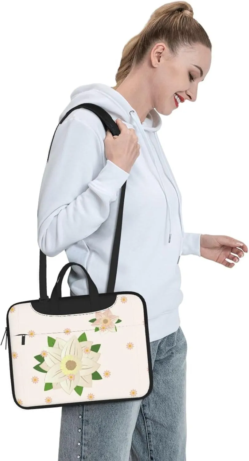 Blooming Hexagonal White Shockproof Portable Shoulder Laptop Bag For Daily Work Business Meetings