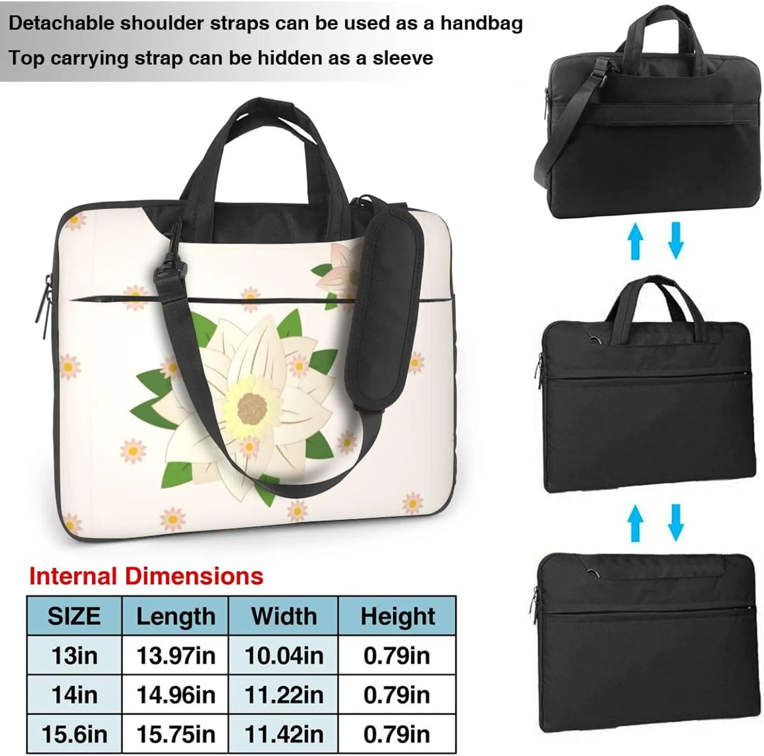Blooming Hexagonal White Shockproof Portable Shoulder Laptop Bag For Daily Work Business Meetings