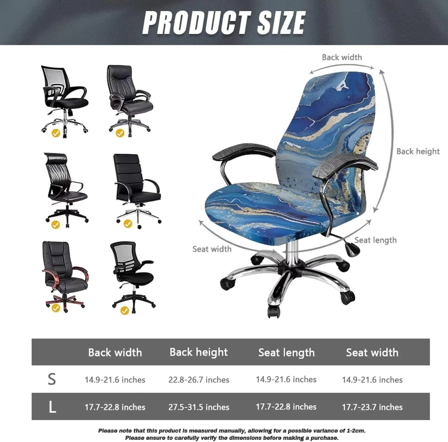 Blue Marble Print Starfish Seat Covers for Chairs Protective Stretch Decorative Fabric Cover Easy to Install Seat Cushion Split Protectors Lightweight Computer Office Chair Cover S