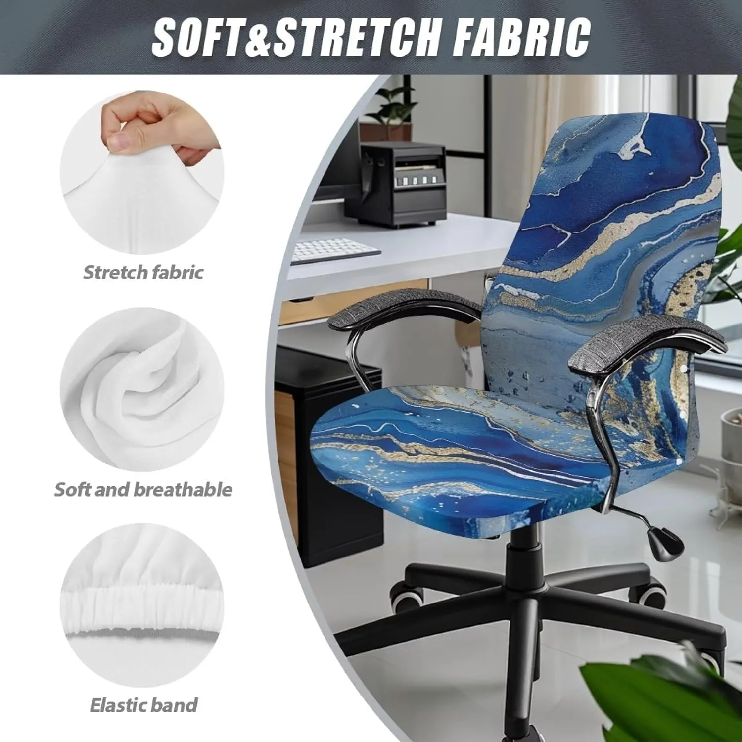 Blue Marble Print Starfish Seat Covers for Chairs Protective Stretch Decorative Fabric Cover Easy to Install Seat Cushion Split Protectors Lightweight Computer Office Chair Cover S