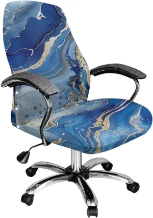 Blue Marble Print Starfish Seat Covers for Chairs Protective Stretch Decorative Fabric Cover Easy to Install Seat Cushion Split Protectors Lightweight Computer Office Chair Cover S