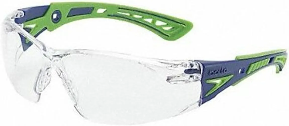 Bollé Safety 40256, Rush  Safety Glasses Platinum®,Blue & Green Frame, Clear Lenses