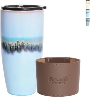 Bosmarlin Ceramic Travel Coffee Mug with Lid, 21 fl oz, Portable Coffee Cup for Car Cup Holder, Microwave and Dishwasher Safe, Reactive Glaze