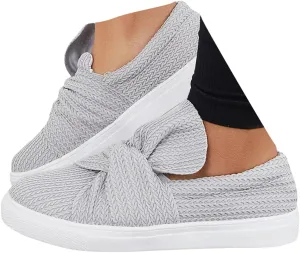 Bow Knit Platform Slip on Loafers Low Top Walking Shoes