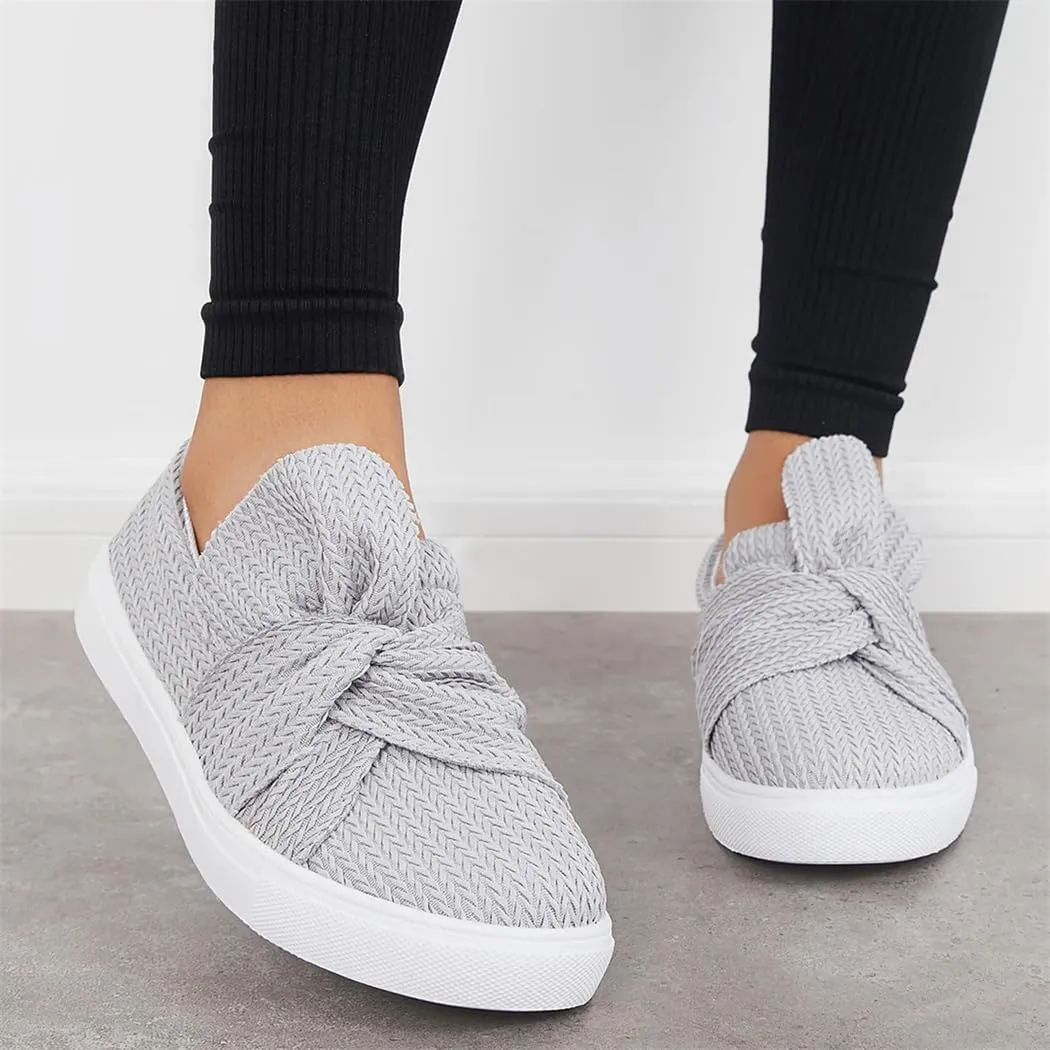 Bow Knit Platform Slip on Loafers Low Top Walking Shoes