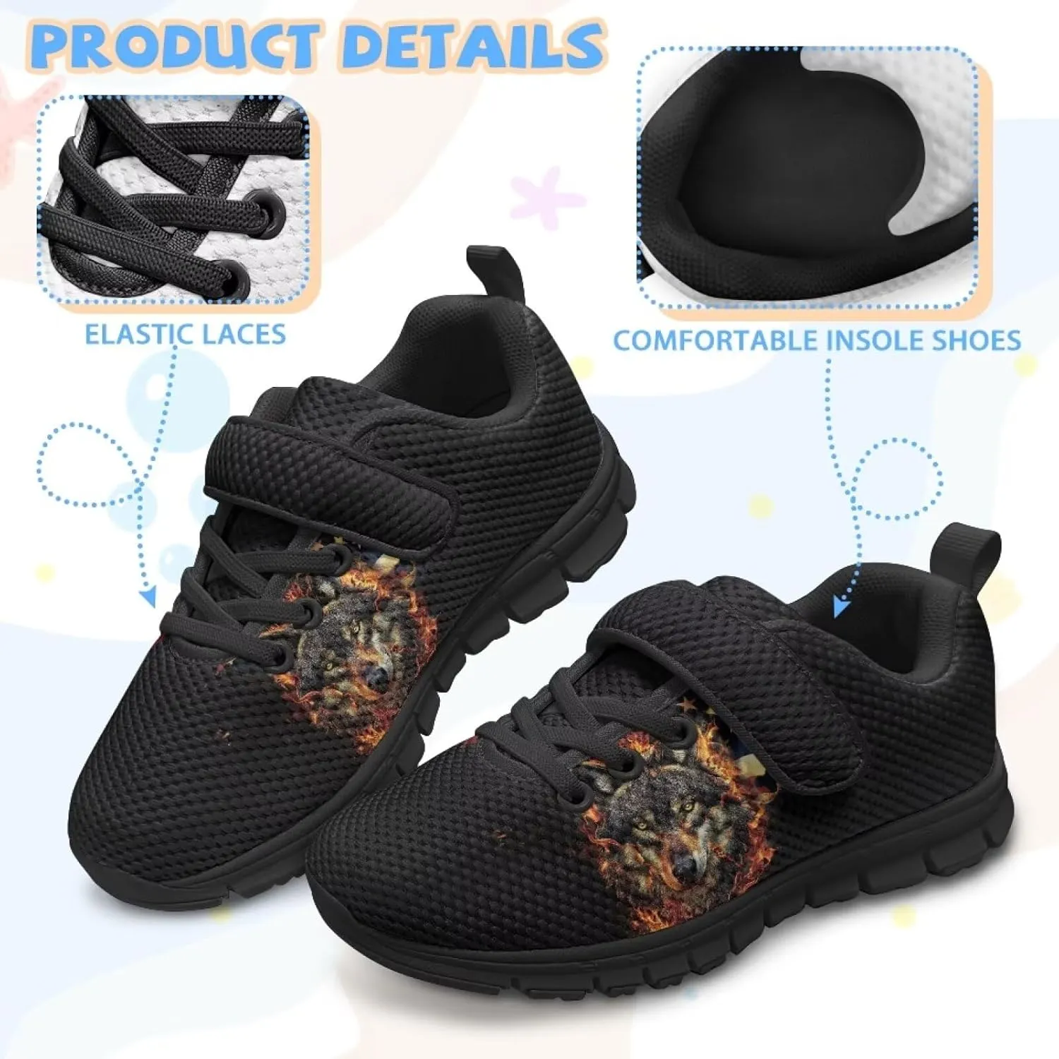 Boys Tennis Shoes Cute Animal Sneakers for Kids Slip On School Shoes