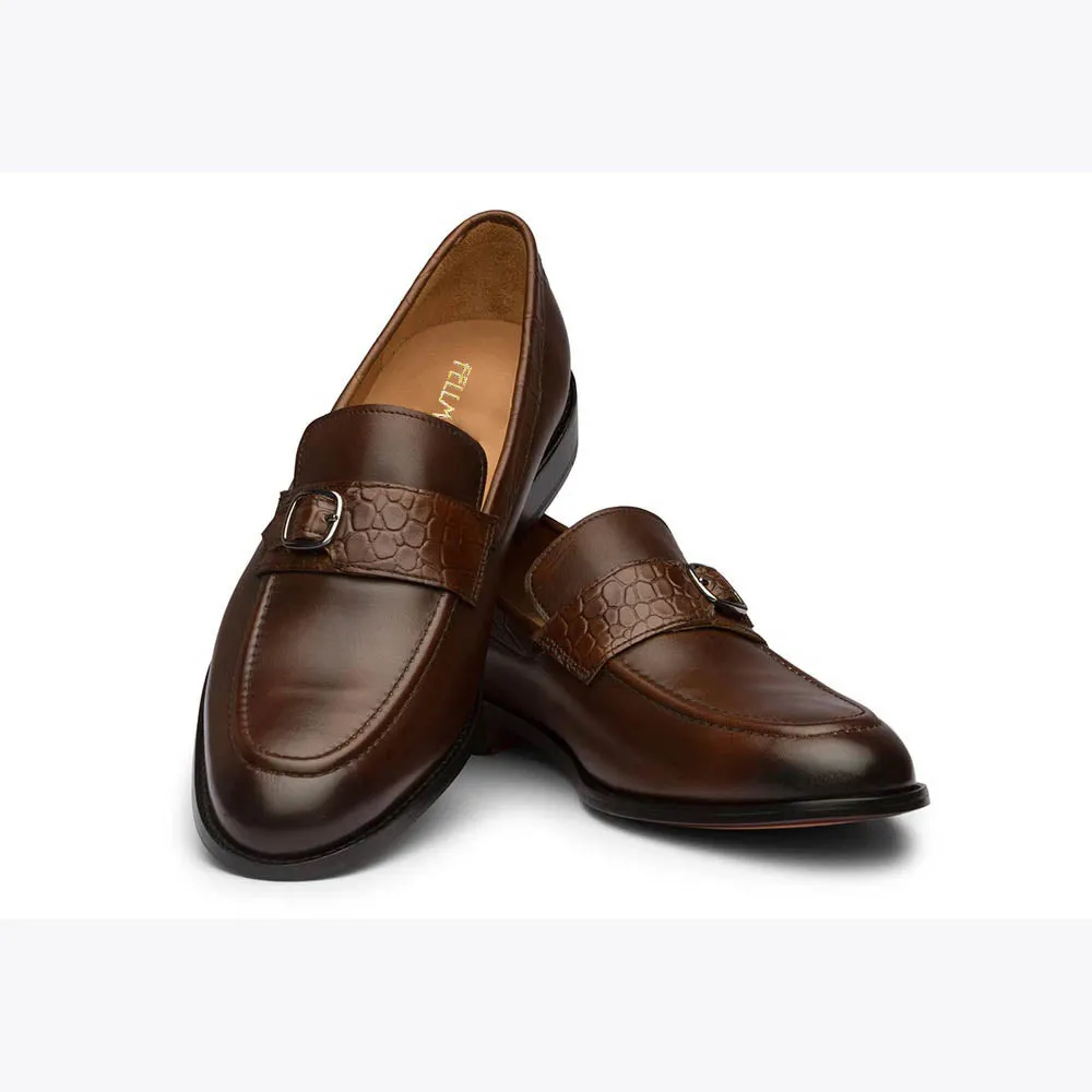 Brown Loafer With Croco Strap Detail