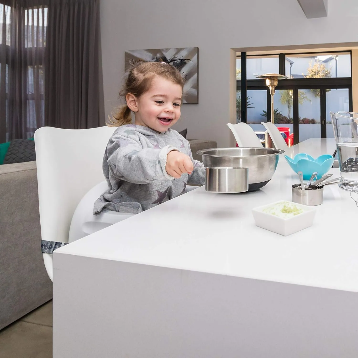 Bumbo 3-in-1 Baby Multi Seat Booster with Feeding Tray, 6-36 Months Old, Powder Blue - High Chair and Floor Seat Accessory for Babies, Infants, and Toddlers