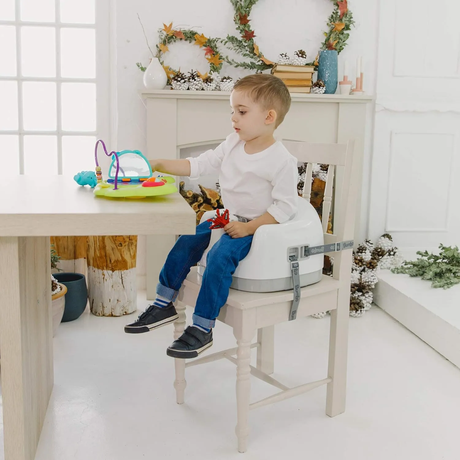 Bumbo 3-in-1 Baby Multi Seat Booster with Feeding Tray, 6-36 Months Old, Powder Blue - High Chair and Floor Seat Accessory for Babies, Infants, and Toddlers