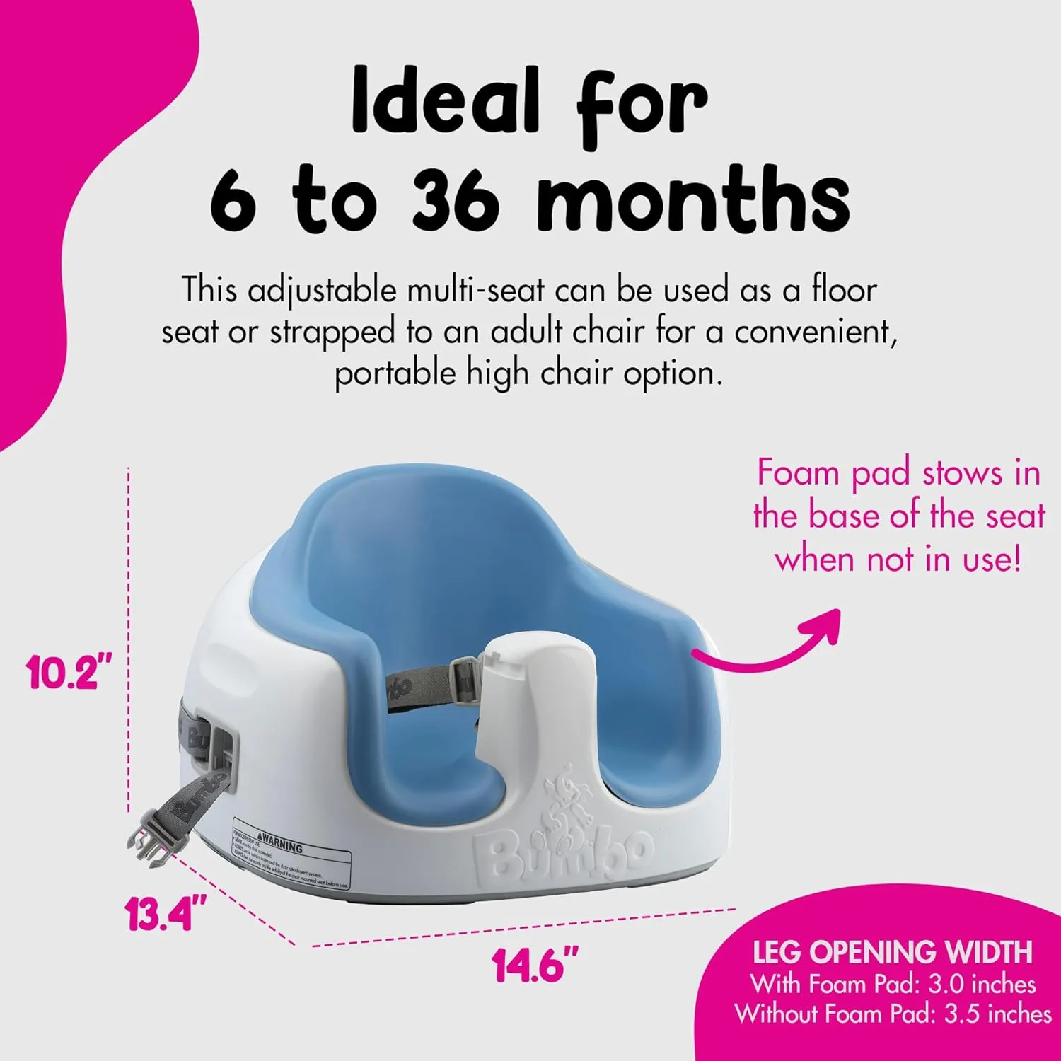Bumbo 3-in-1 Baby Multi Seat Booster with Feeding Tray, 6-36 Months Old, Powder Blue - High Chair and Floor Seat Accessory for Babies, Infants, and Toddlers