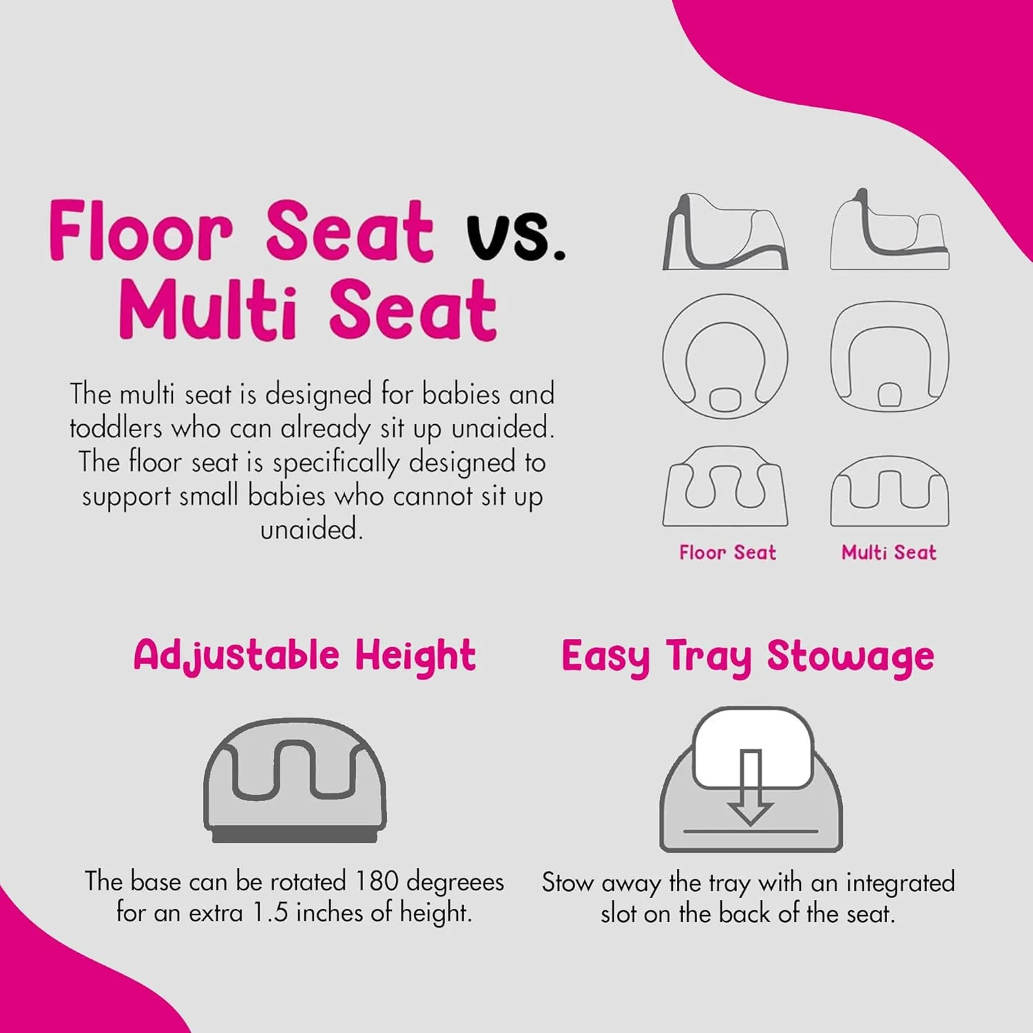 Bumbo 3-in-1 Baby Multi Seat Booster with Feeding Tray, 6-36 Months Old, Powder Blue - High Chair and Floor Seat Accessory for Babies, Infants, and Toddlers