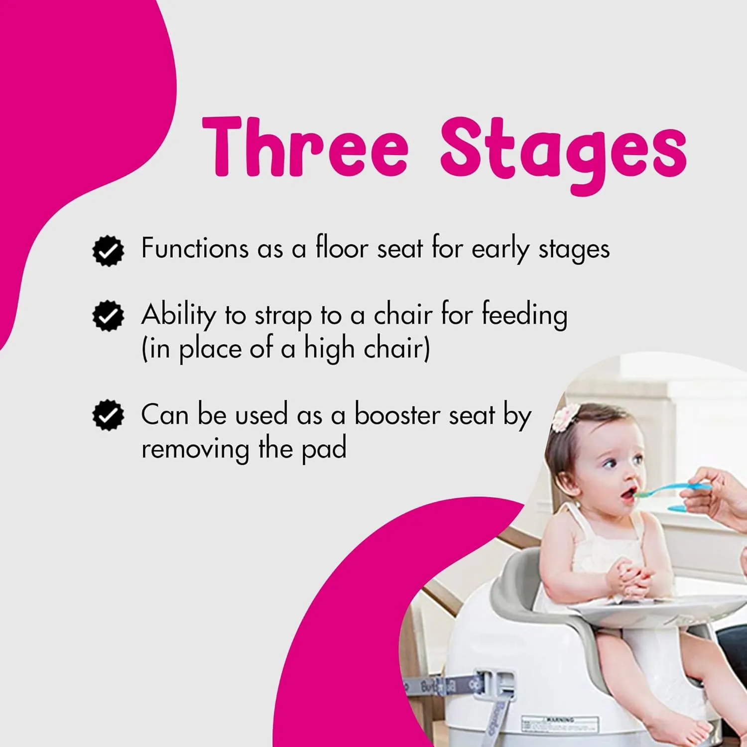 Bumbo 3-in-1 Baby Multi Seat Booster with Feeding Tray, 6-36 Months Old, Powder Blue - High Chair and Floor Seat Accessory for Babies, Infants, and Toddlers