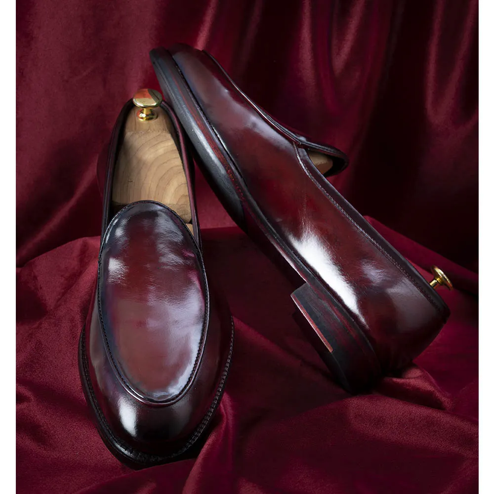 Burgundy Patina Glossed Belgian Loafer