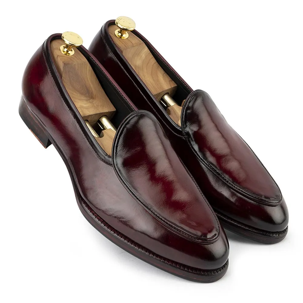 Burgundy Patina Glossed Belgian Loafer