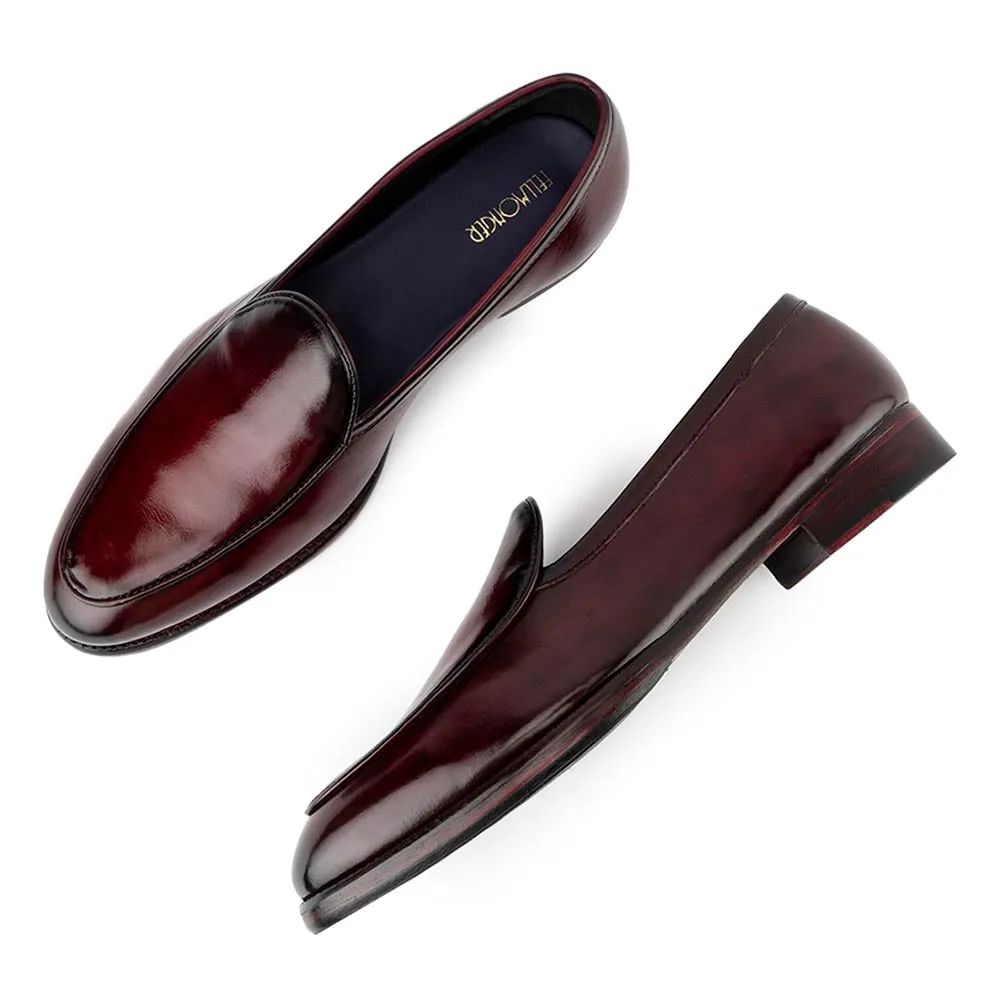 Burgundy Patina Glossed Belgian Loafer