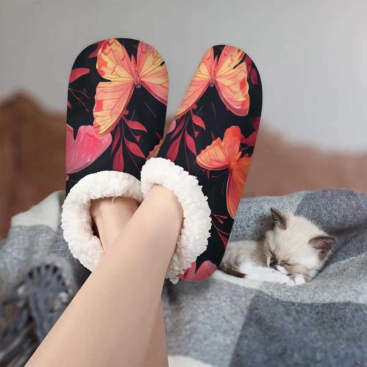 Butterflies Leaf Soft Home Slippers for Women Lightweight Men's House Shoes Women's Slippers