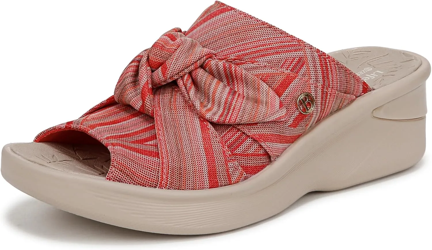 BZees Womens Smile Slide Sandal Coral Weekend Stripe Fabric 8 W