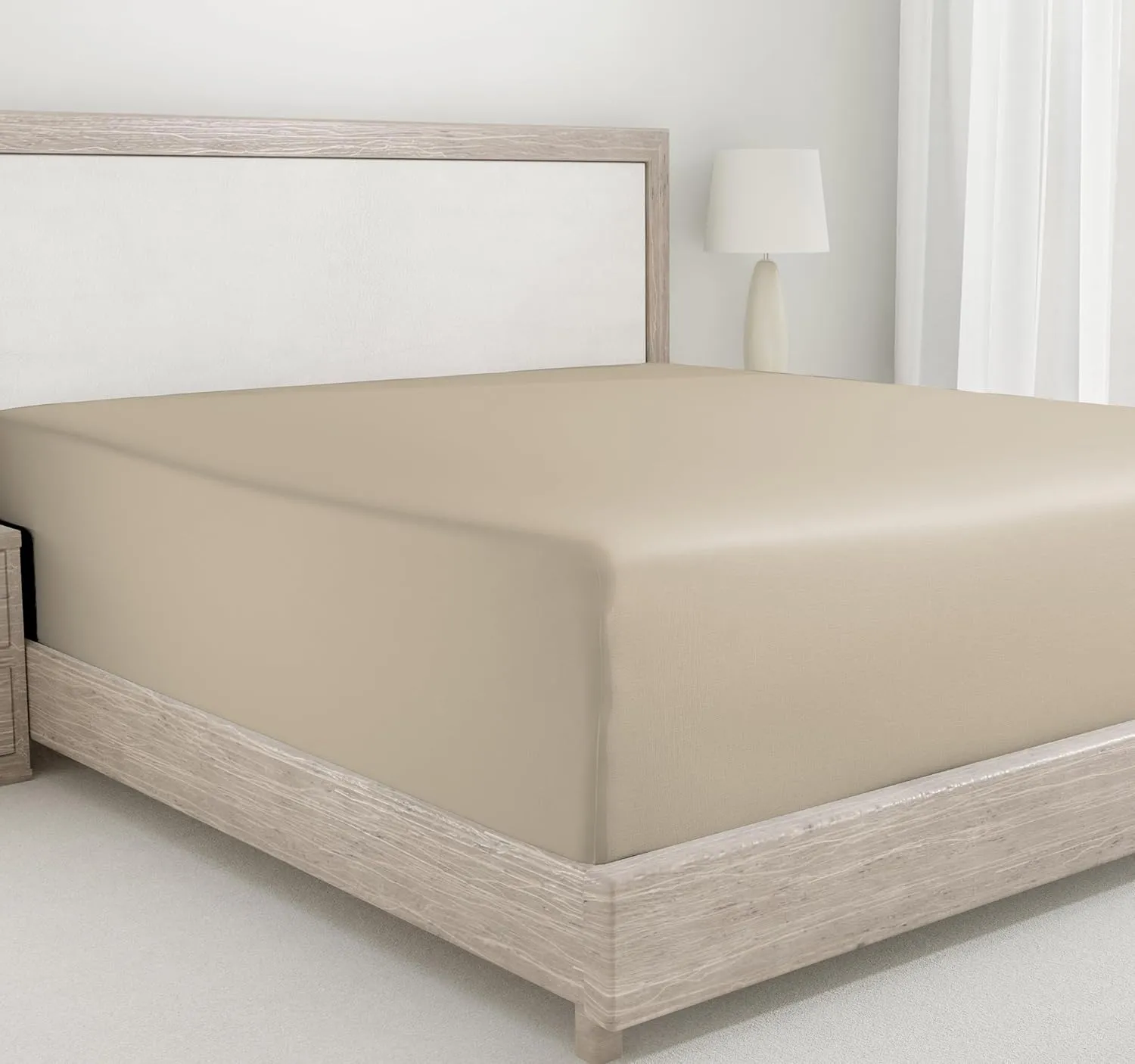 California Design Den Fitted Sheet Queen Deep Pocket Only, 400 Thread Count 100% Cotton, Sateen Weave, No Pop-Off Elastic, Soft, Durable 1 Pc Queen Fitted Sheet Cotton (Beige)