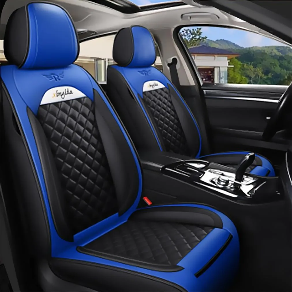 Car Seat Covers Full Set for Toyota for Tundra 2004-2025 Car Seat Protector Waterproof Leather Seat Cushion Interior Accessories MK88 Black Blue Front Pair and Rear