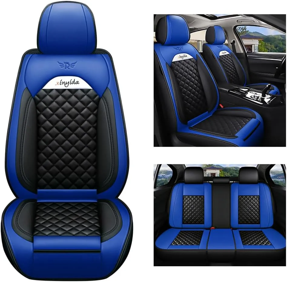 Car Seat Covers Full Set for Toyota for Tundra 2004-2025 Car Seat Protector Waterproof Leather Seat Cushion Interior Accessories MK88 Black Blue Front Pair and Rear