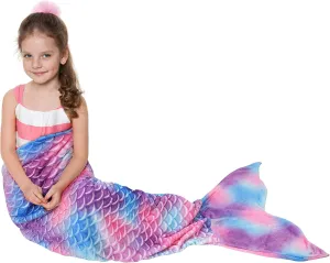 Catalonia Kids Mermaid Tail Blanket, Super Soft Plush Flannel Sleeping Snuggle Blanket for Girls, Rainbow Tie-dye, Fish Scale Pattern, Gift Idea