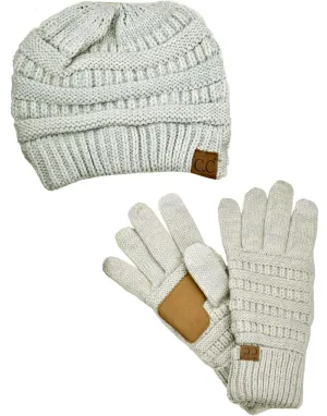 C.C Unisex Soft Stretch Cable Knit Beanie and Anti-Slip Touchscreen Gloves 2 Pc Set 2 Pc Set