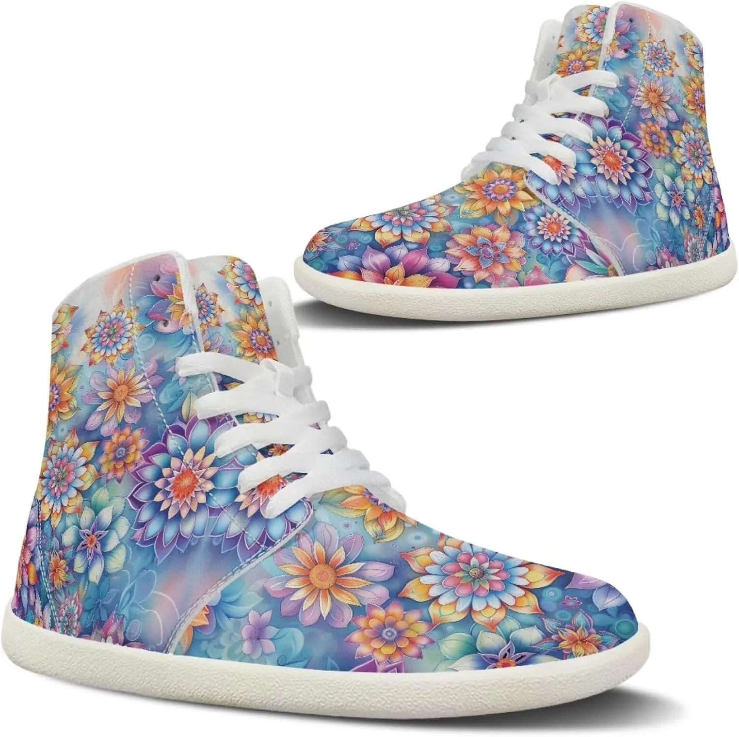chaqlin Women/Men White High Top Shoes Leather Classic Laces Fashion Sneaker Anti Slip Wide Soft Toe Causal Walking Tennis Shoes