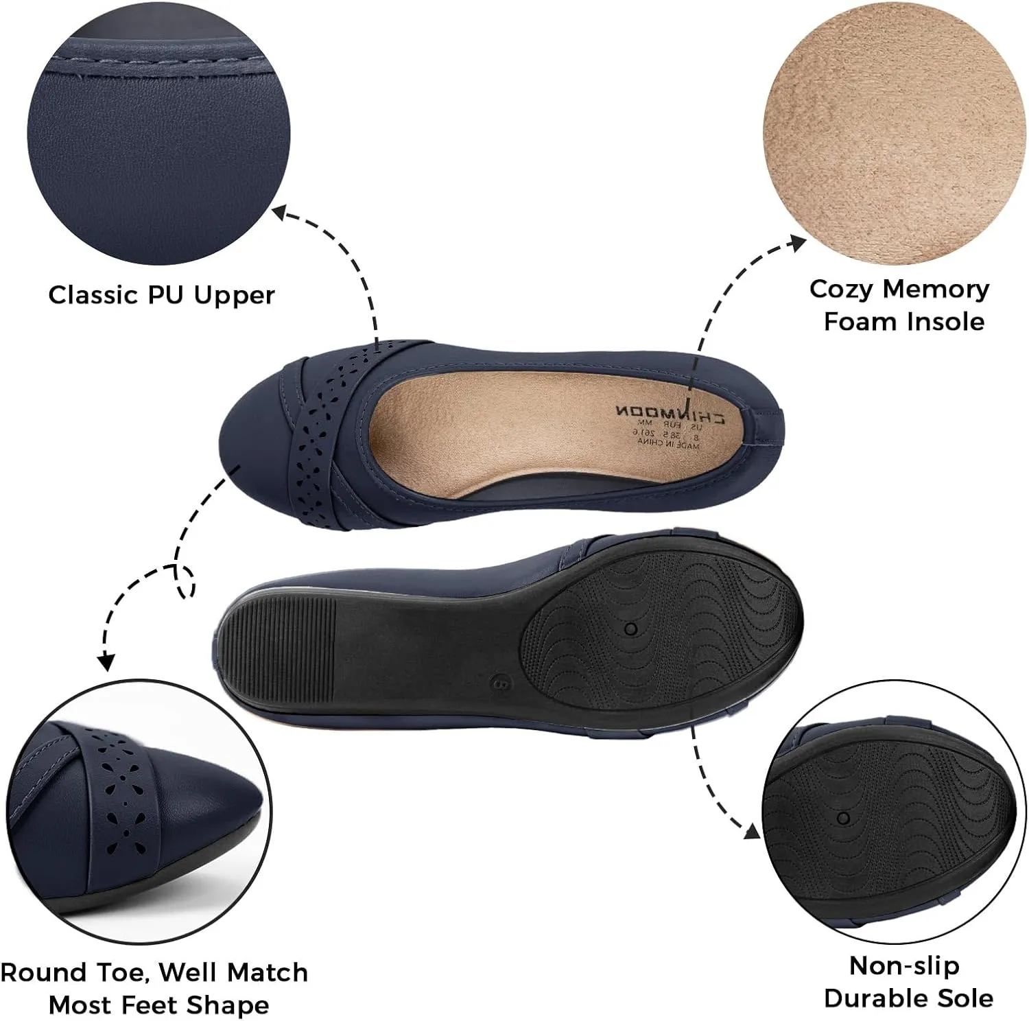 CHIN·MOON Women's Ballet Flats Comfortable Dressy Walking Dress Casual Shoes