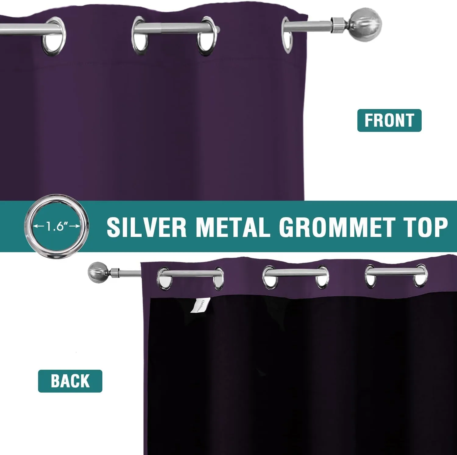 ChrisDowa 100% Blackout Curtains for Bedroom with Black Liner, 2 Thick Layers Total Blackout Thermal Insulated Grommet Long Window Curtains 2 Panels Set (Royal Purple, 52 x 95 Inch)