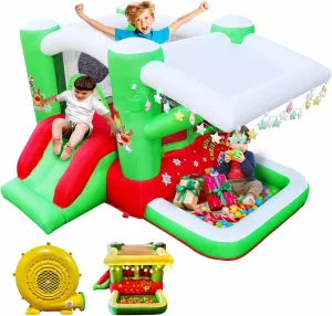Christmas Jump 'n Slide Inflatable Bouncer for Kids, Complete Setup with Blower, 80" x 91" Play Area, 55" Tall, Multicolor