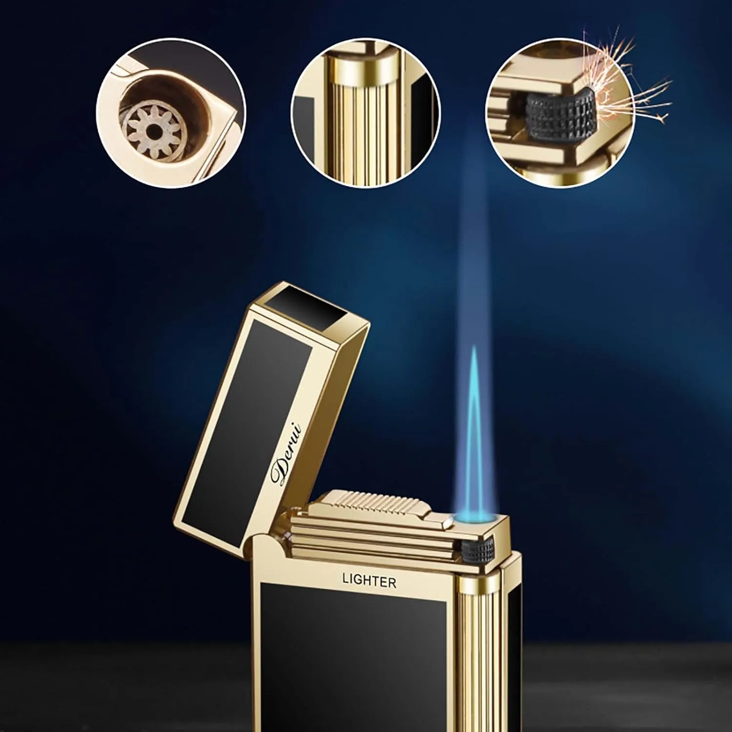 Classic Lighter, Butanemetal Engraving Jet Torch Lighter, Side Slide Lgnition Steel Tone Trench Lighter for Men Dad Husband Gift Collect,Orange