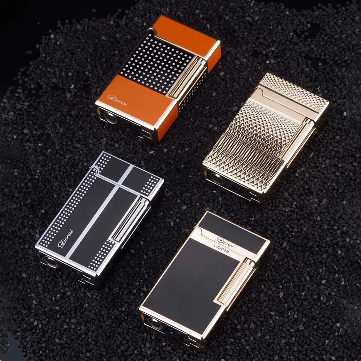 Classic Lighter, Butanemetal Engraving Jet Torch Lighter, Side Slide Lgnition Steel Tone Trench Lighter for Men Dad Husband Gift Collect,Orange