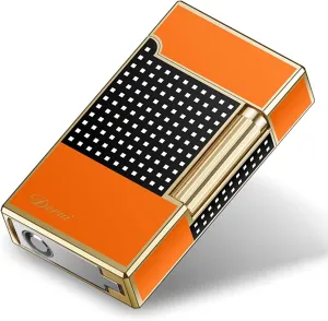 Classic Lighter, Butanemetal Engraving Jet Torch Lighter, Side Slide Lgnition Steel Tone Trench Lighter for Men Dad Husband Gift Collect,Orange