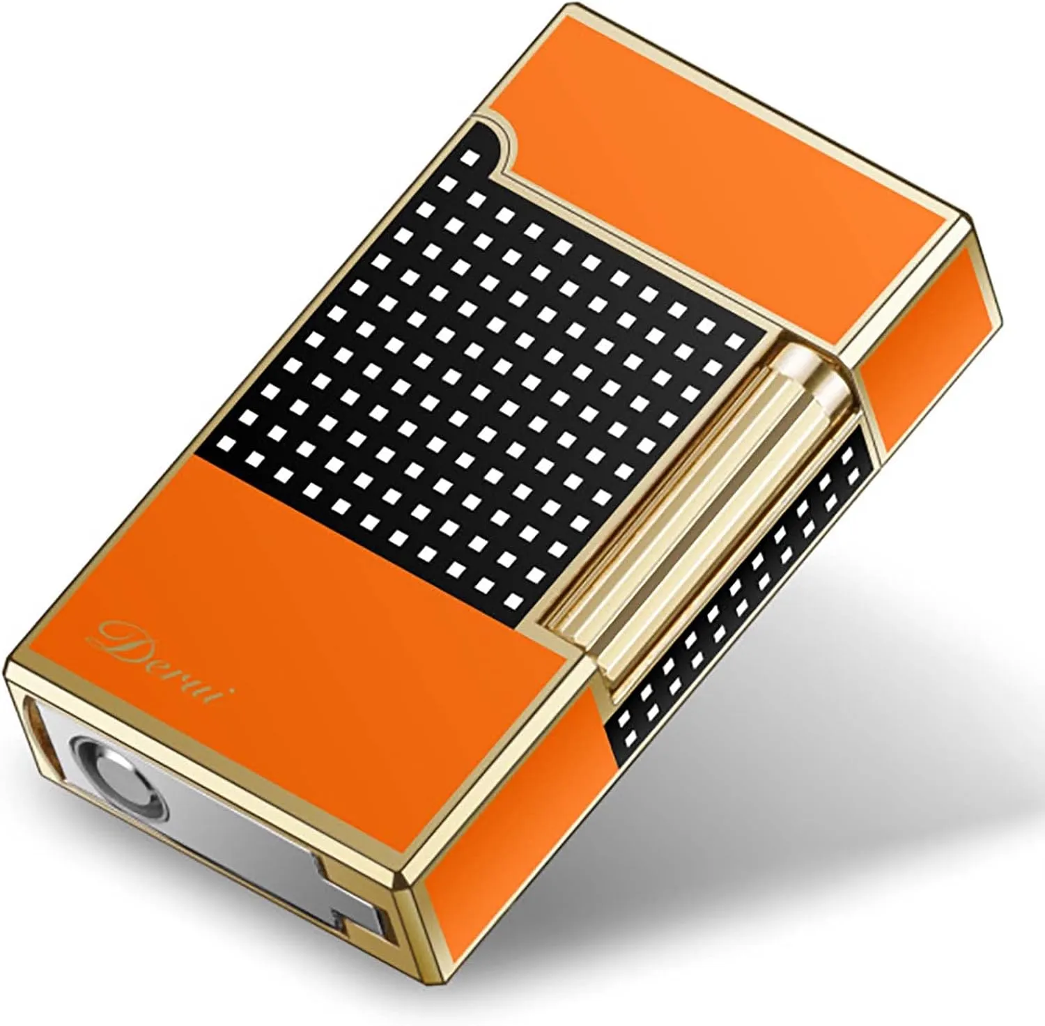 Classic Lighter, Butanemetal Engraving Jet Torch Lighter, Side Slide Lgnition Steel Tone Trench Lighter for Men Dad Husband Gift Collect,Orange