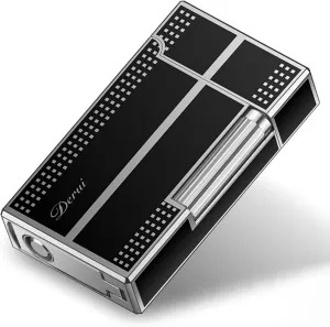 Classic Lighter, Butanemetal Engraving Jet Torch Lighter, Side Slide Lgnition Steel Tone Trench Lighter for Men Dad Husband Gift Collect,Silver
