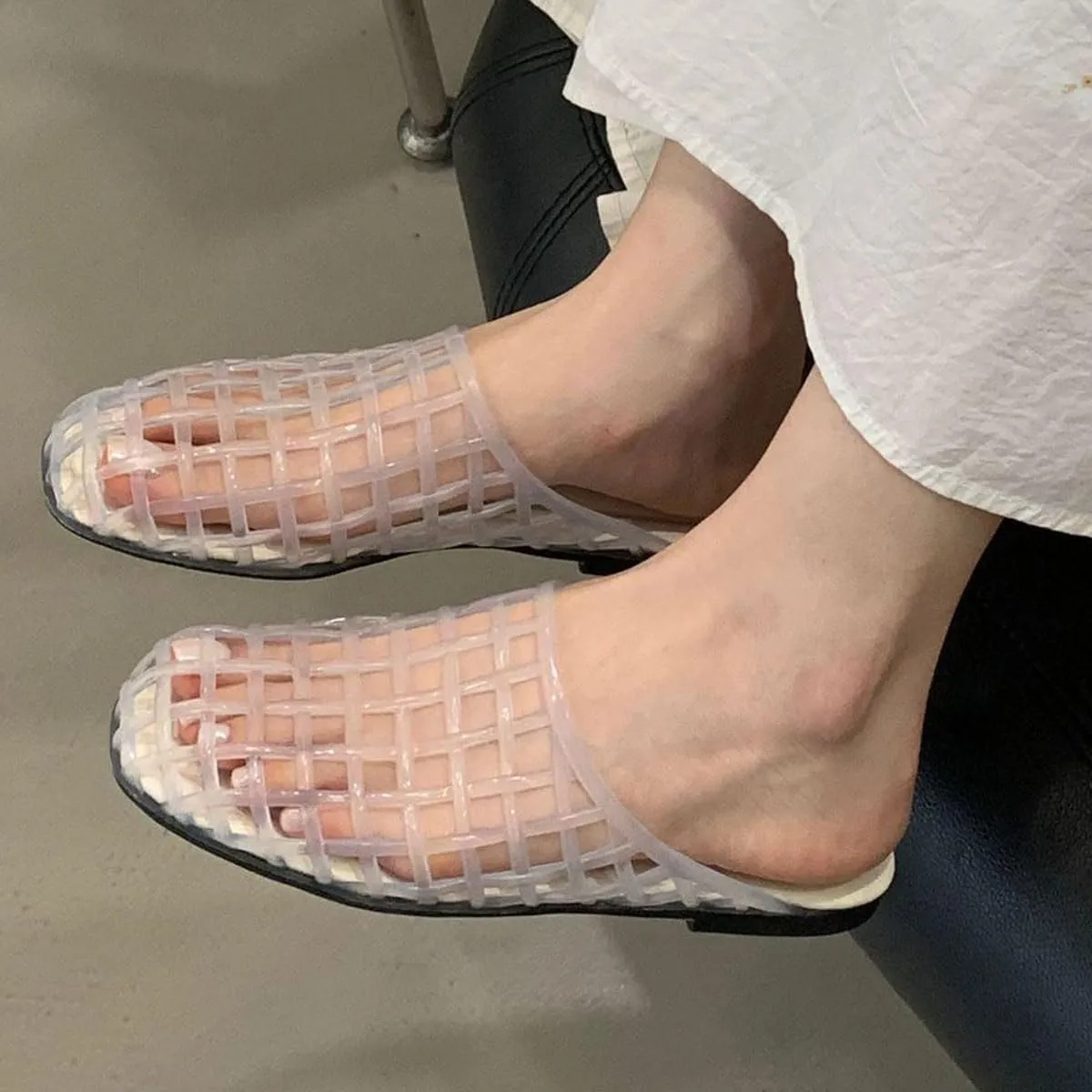 Clear Jelly Sandals for Women Slip On Mesh Slipper Ultra Comfortable Hollow Summer Slide Shoes