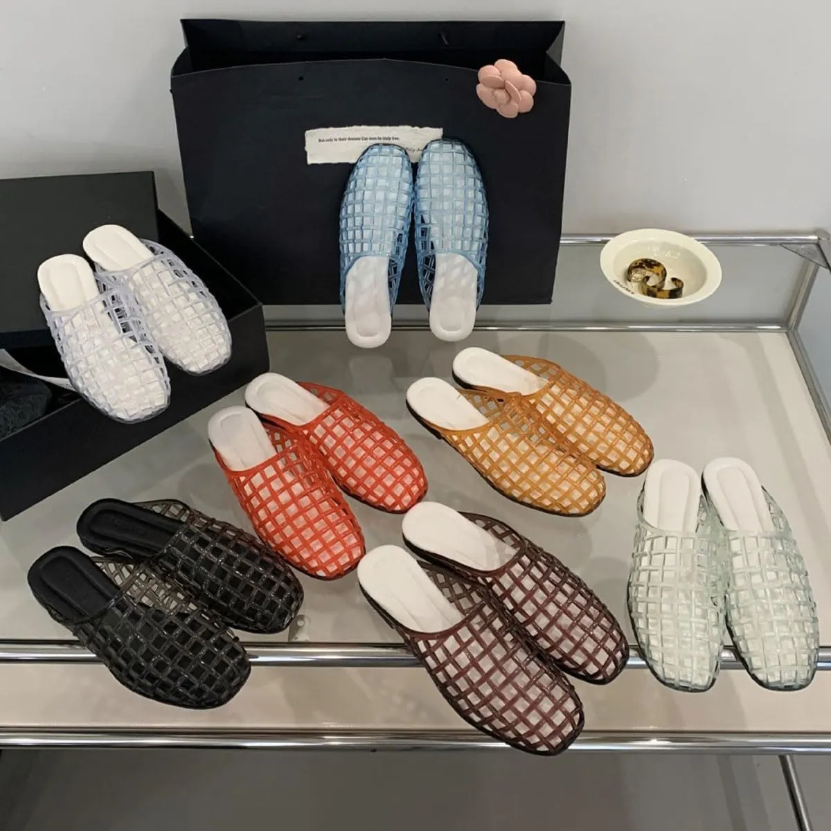 Clear Jelly Sandals for Women Slip On Mesh Slipper Ultra Comfortable Hollow Summer Slide Shoes