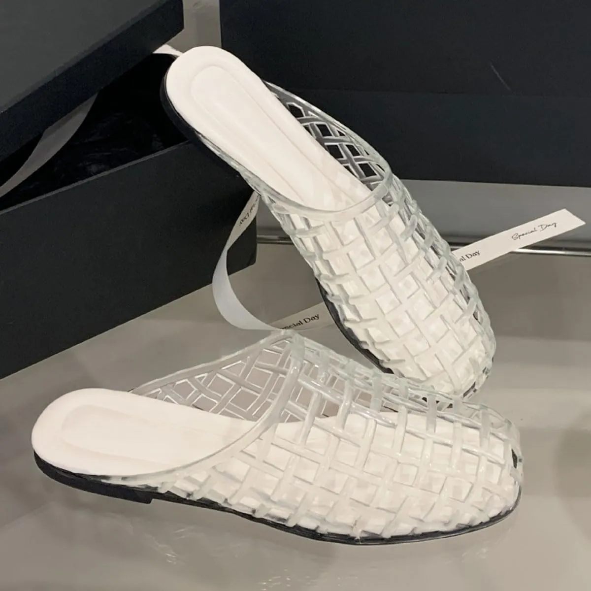 Clear Jelly Sandals for Women Slip On Mesh Slipper Ultra Comfortable Hollow Summer Slide Shoes