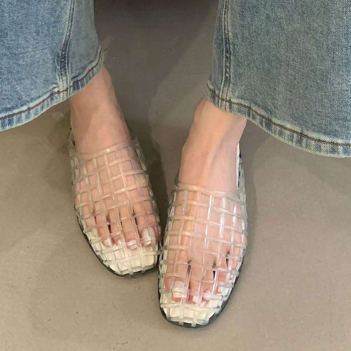 Clear Jelly Sandals for Women Slip On Mesh Slipper Ultra Comfortable Hollow Summer Slide Shoes