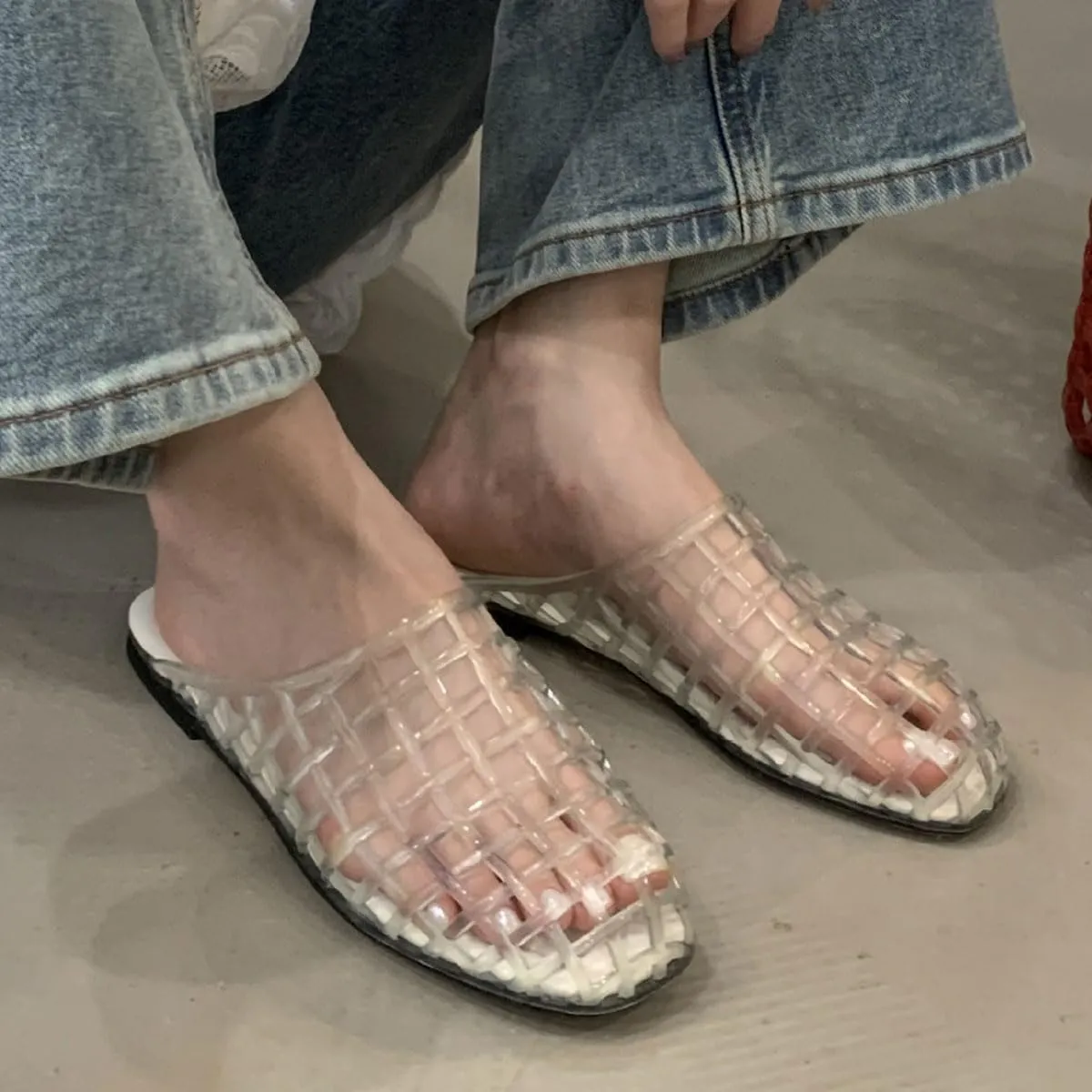 Clear Jelly Sandals for Women Slip On Mesh Slipper Ultra Comfortable Hollow Summer Slide Shoes