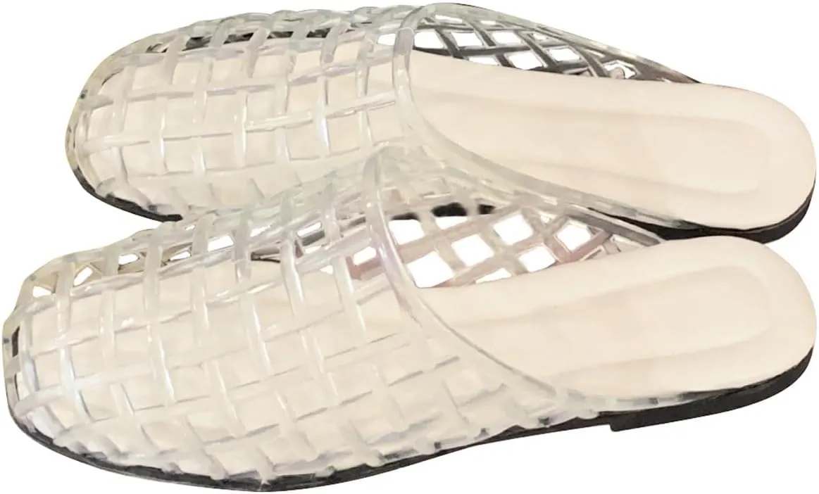 Clear Jelly Sandals for Women Slip On Mesh Slipper Ultra Comfortable Hollow Summer Slide Shoes