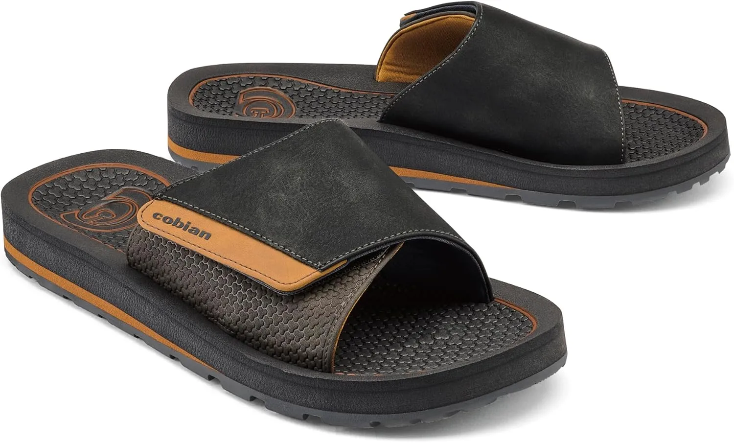 Cobian Men's DRT Slide Comfortable Leather Strap Slides Sandals