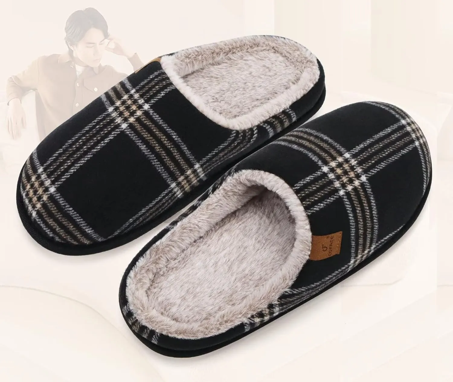 COFACE Unisex Mens Womens Cozy Memory Foam Scuff Slippers Casual Slip On Warm House Shoes Indoor/Outdoor Sandal Slippers With Arch Support Rubber Sole Size 4-15
