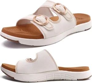 COFACE Womens Orthotic Slides Comfort Plantar Fasciitis Arch Support Slip on Flat Sandals Ladies Soft Cushion Fashion Yoga Mat Slippers With Adjustable Straps