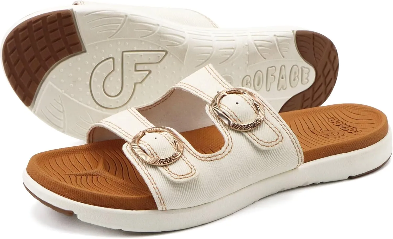 COFACE Womens Orthotic Slides Comfort Plantar Fasciitis Arch Support Slip on Flat Sandals Ladies Soft Cushion Fashion Yoga Mat Slippers With Adjustable Straps