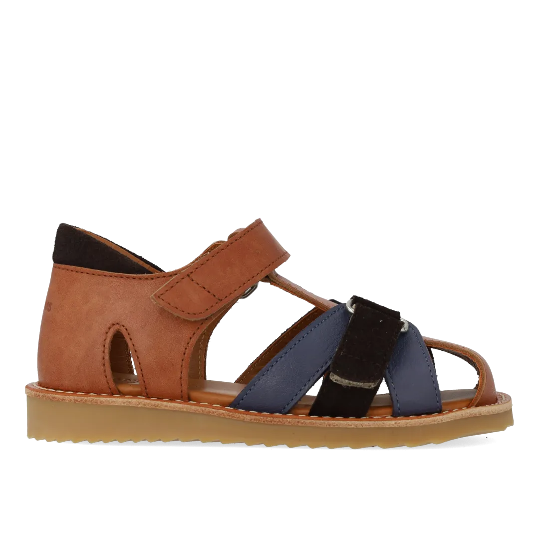 Colourblock leather sandal with suede details