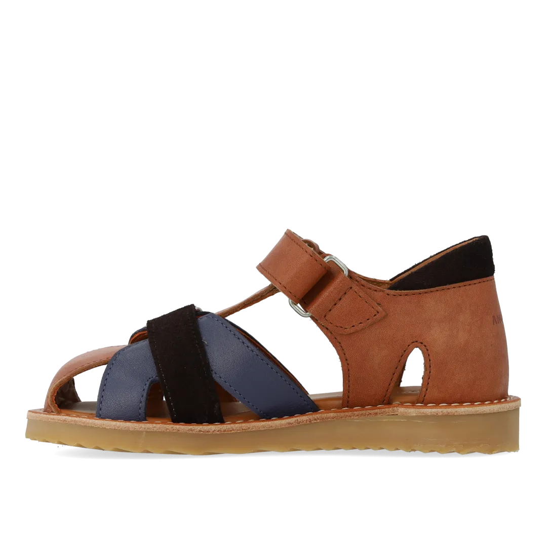 Colourblock leather sandal with suede details